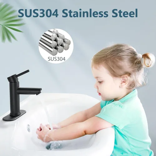 Miniatura 2 de Aolemi Grifo de baño de un solo agujero, grifo de lavabo de baño de una sola manija con líneas de suministro, con drenaje desplegable y placa