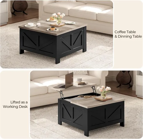Miniatura 4 de Yaheetech - Mesa de centro con superficie superior abatible con almacenamiento, mesa de café cuadrada para sala de estar, mesas centrales de 31.5
