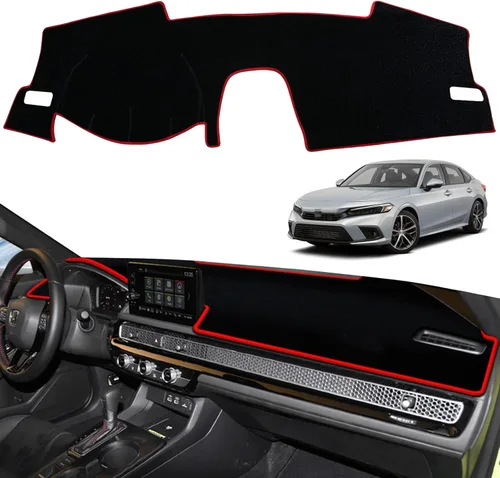 Tapete antideslizante para tablero de instrumentos compatible con Honda 11th Civic 2022 2023 Protector solar (borde rojo)