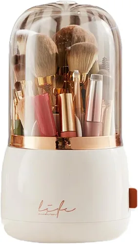 Miniatura 8 de Organizador de brochas de maquillaje mejorado con tapa, organizador de brochas de maquillaje a prueba de polvo con 4 compartimentos para tocador