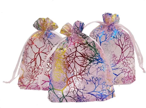 Miniatura 8 de Bolsitas de organza transparentes con impresión de ratán Ankirol, ideales para bodas y fiestas del bebé, para regalos o muestras (100 unidades)