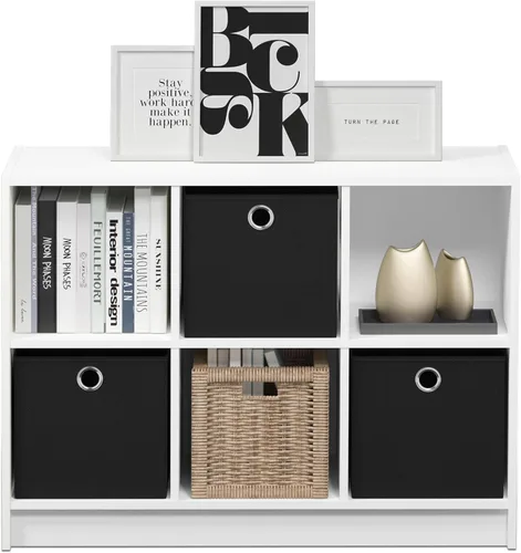 Miniatura 4 de Furinno Basic - Organizador de estantería de 3x2 cubos con contenedores, color blanco/negro
