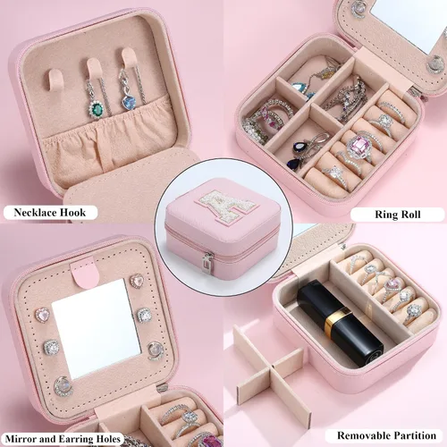 Miniatura 4 de Parima Joyero pequeño para niñas, joyero con iniciales de viaje para niñas, caja organizadora de joyas pequeña, joyero de viaje, organizador