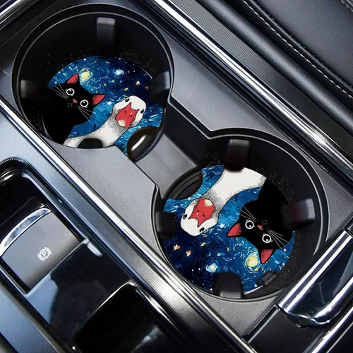 Miniatura 16 de WOCOCN Posavasos para automóvil, portavasos para automóvil, 2.75 pulgadas, antideslizantes y absorbentes, bonitos accesorios interiores para Negro