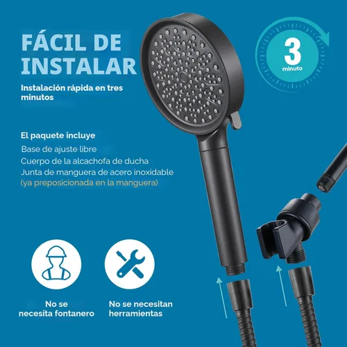 Miniatura 9 de Cobbe Cabezal de ducha filtrado con mano, cabezal de ducha de alta presión con 6 modos de pulverización con filtros, suavizador de agua filtra Negro