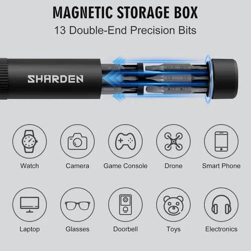 Miniatura 2 de Sharden Juego de destornilladores de precisión 27-en-1 Multi Bit Destornillador pequeño Destornillador magnético Juego de destornilladores mini Negro