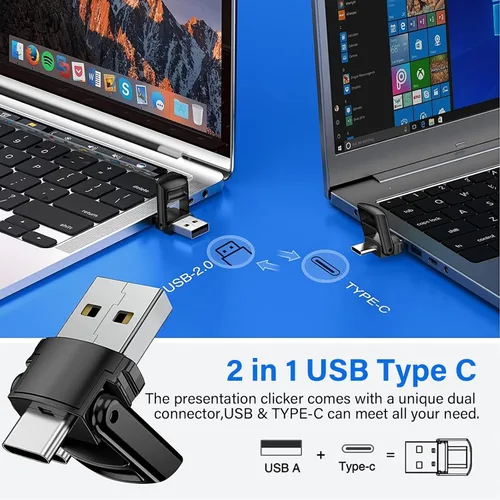 Miniatura 4 de Clicker de presentación USB tipo C 2 en 1, clicker para presentaciones de PowerPoint, control remoto inalámbrico recargable, RF 2.4GHz USB