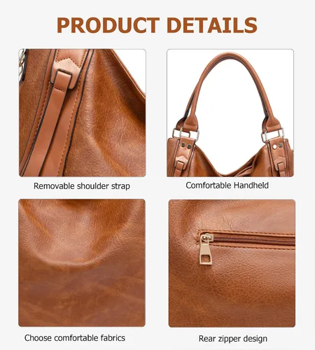 Miniatura 7 de myfriday Bolso de mano de piel sintética suave para mujer, bolso de mano grande para mujer, bolso de hombro holgado y bolso de mano con correa