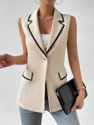 Miniatura 5 de WDIRARA Chaleco casual para mujer, con cuello en V, sin mangas, con botones frontales