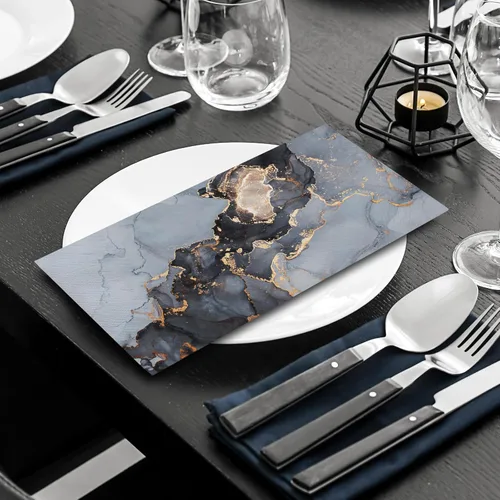 Miniatura 6 de AnyDesign Paquete de 100 servilletas de mármol desechables elegantes servilletas de papel azul dorado marmoleado toallas de mano para el hogar