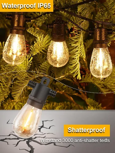 Miniatura 2 de Svater Guirnalda de luces para exteriores de 200 pies, luces de patio para exteriores con bombillas LED inastillables, impermeable, IP65, luz