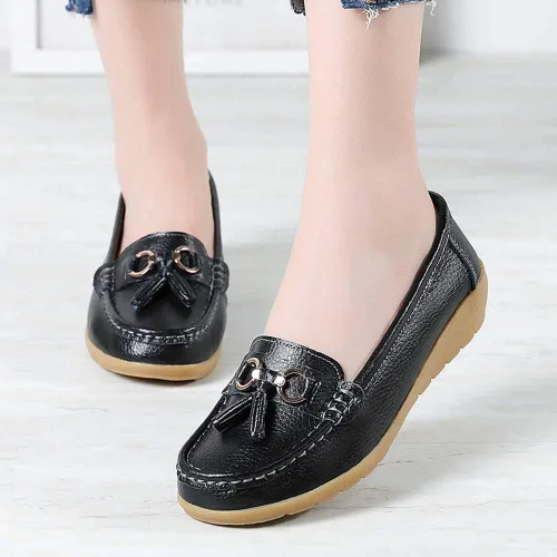 Miniatura 3 de Zapatos mocasines para mujer, mocasines clásicos de cuero, zapatos casuales sin cordones, mocasines cómodos para caminar, zapatos de suela suave