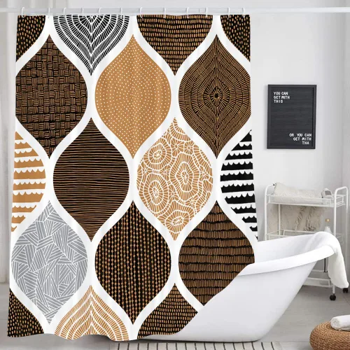 Miniatura 13 de JAWO Cortina de ducha gris retro bohemia de tela geométrica para decoración de baño, estilo bohemio, moderno, abstracto, cachemira, accesorios