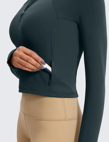 Miniatura 4 de CRZ YOGA Butterluxe - Camisas de entrenamiento de manga larga para mujer, con cremallera de medio cuarto, camiseta atlética con cuello para otoño