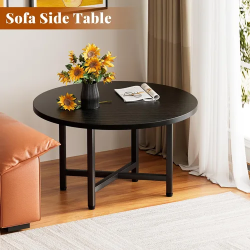 Miniatura 4 de Mesa de Centro, Mesas de Centro Pequeñas de 23.6", Mesas de Centro Redondas Negras para Sala de Estar, Mesa de Piso para Sentarse en el Suelo, Mesa