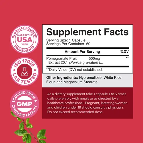 Miniatura 7 de Cápsulas de extracto de granada Suplemento antioxidante – Cápsulas de granada natural para la salud del corazón, apoyo articular y entrenamiento