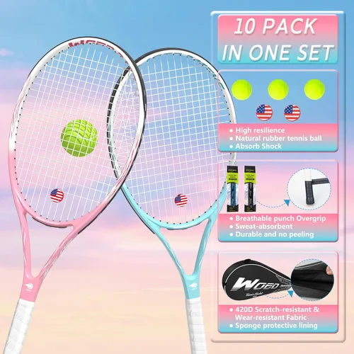 Miniatura 5 de Juego de raquetas de tenis para adultos de 27 pulgadas, incluye raqueta de tenis, pelotas de tenis, amortiguadores de vibración, bolsa de tenis