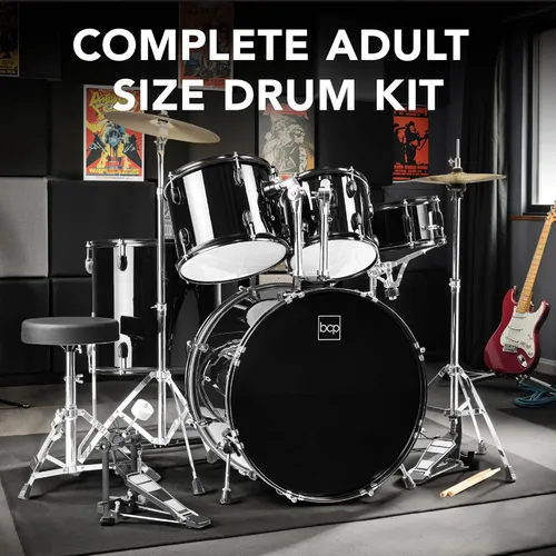 Miniatura 3 de Best Choice Products Juego completo de batería para adultos de 5 piezas con soportes de platillo, taburete, pedal de tambor, palos, piso Tom - negro