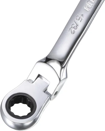 Miniatura 4 de uxcell Llave combinada de trinquete de cabeza flexible de 15/32 pulgadas SAE 72 dientes 12 puntos de trinquete de caja terminada herramientas