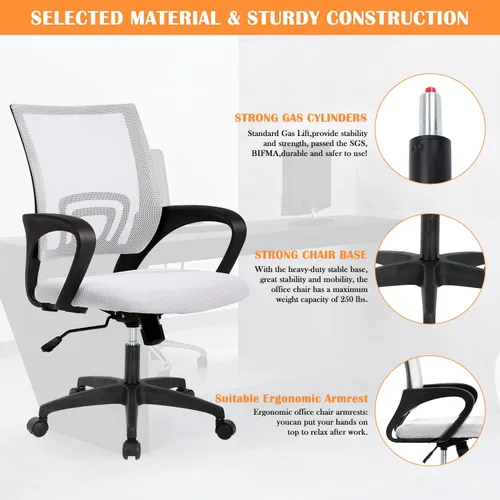 Miniatura 6 de Sillas de oficina, silla de escritorio, silla de computadora con soporte lumbar y reposabrazos, silla de trabajo ergonómica ajustable con respaldo