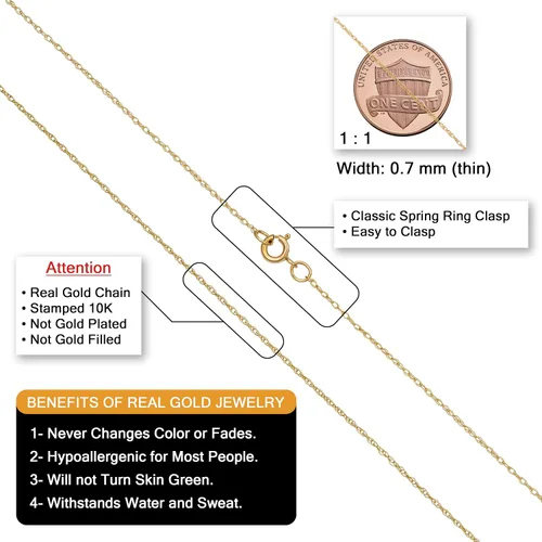Miniatura 2 de Kooljewelry 10k Yellow Gold Rope Chain Barely-There Necklace (0.7 mm, 0.9 mm, 1 mm or 1.3 mm) - Thin And Lightweight