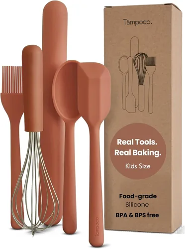 Tampoco Real Kids Juego de Cocina y Horneado – Herramientas de cocina Montessori para cocinar de verdad con utensilios de silicona aptos para Rosa
