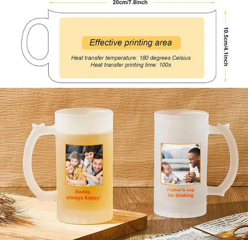 Miniatura 3 de Mifoci 4 tazas de cerveza en blanco de sublimación personalizadas para el día del padre, tazas de vidrio de cerveza esmerilada de 16 onzas, pueden