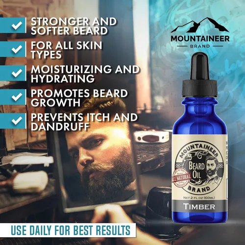 Miniatura 2 de Mountaineer Brand Aceite para barba – Sin perfume – Acondicionador y suavizante 100% natural para hombres – Hidrata e hidrata para el crecimiento