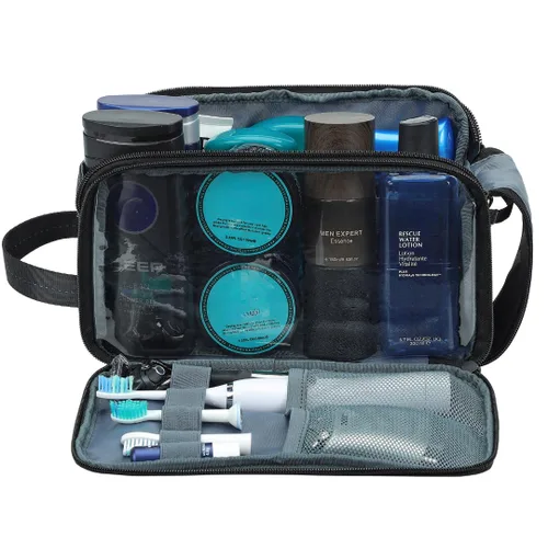 Miniatura 2 de ZEEMO Neceser de viaje para hombre, tamaño mediano, resistente al agua, doble cara, con apertura completa, organizador versátil para accesorios