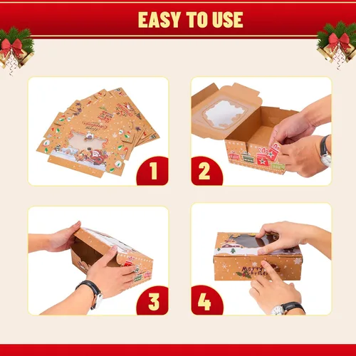 Miniatura 3 de Bszatan Paquete de 24 cajas de galletas de Navidad con ventana, cajas grandes de alimentos para panadería para regalos, pasteles, dulces, recuerdos