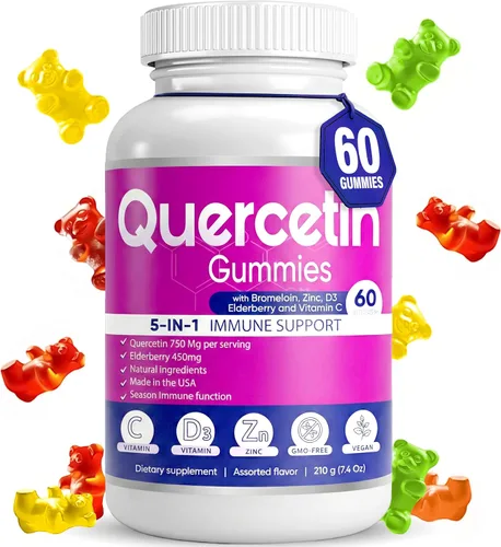 BioVitalica - Gomitas de quercetina con bromelina, vitamina C y zinc y saúco + vitamina D3-5 en 1 apoyo inmunológico - Quercetina de zinc 750 mg