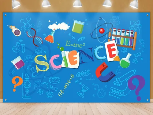Telón de fondo de fiesta de ciencia – Fondo de estudio temático de científico loco, suministros de fotografía para baby shower o fiesta de