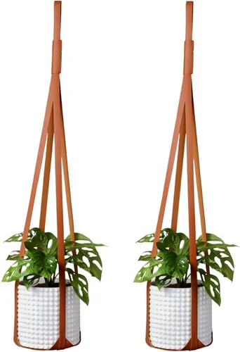 Colgadores de piel sintética para plantas, macetas colgantes para interiores y exteriores para decoración de pared, decoración moderna y minimalista