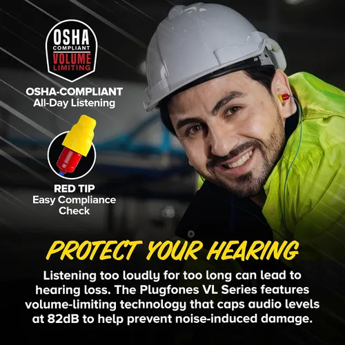 Miniatura 3 de Plugfones Protector Volume Limited Audio Earbuds, tapones para los oídos compatibles con OSHA con sonido, azul y amarillo Amarillo y rojo