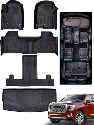 BAMACAR para GMC Yukon para Chevrolet Chevy Tahoe 2021-2025 2026 Alfombrillas de Piso y Forro de Carga (7 Asientos), para Yukon Denali (No XL)/para