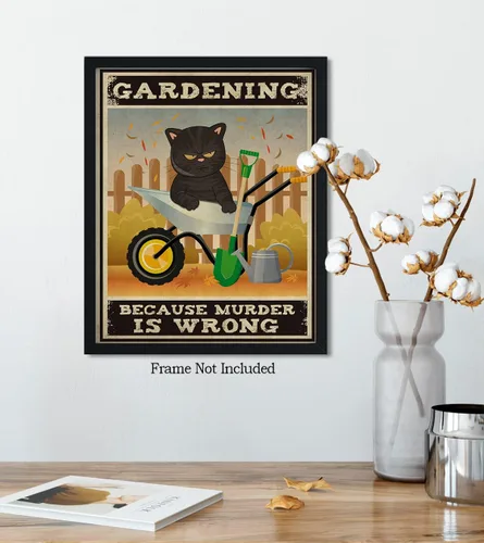 Miniatura 5 de Gardening Because Murder Is Wrong Room Decor - Retro Wall Decor for Kitchen Bakery Bathroom Bedroom - Funny Wall Art Gift for Women Men Cat Lovers