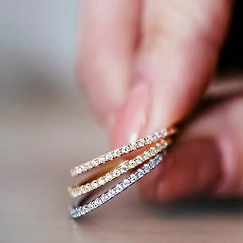 Miniatura 3 de PAVOI 14K Gold Plated Solid 925 Sterling Silver CZ Simulated Diamond Stackable Ring Eternity Bands for Women