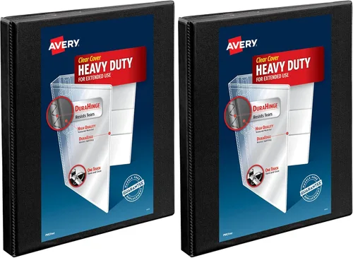 Avery Carpeta antiadherente de 3 anillas, anillos inclinados de 1/2 pulgada, capacidad para 135 hojas, color negro (05233) (paquete de 2)