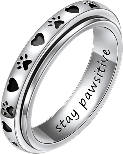 Miniatura 17 de LYTTMAB Keep Pawstive - Anillo de ansiedad para mujer, anillo giratorio con estampado de pata de perro y gato, anillo para ansiedad para mujer