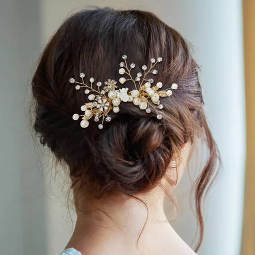 Miniatura 3 de inSowni 36 Pack Horquillas para el pelo de novia con flores doradas y hojas, peines laterales para el pelo de novia+pinzas para el pelo