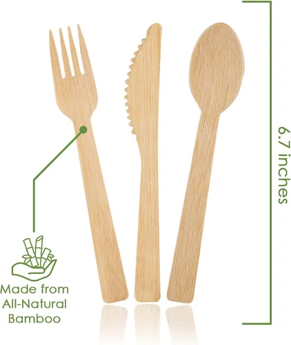 Miniatura 3 de Juego combinado de 380 utensilios desechables compostables grandes (7 pulgadas) ecológicos, duraderos y sin árboles, alternativa a los cubiertos