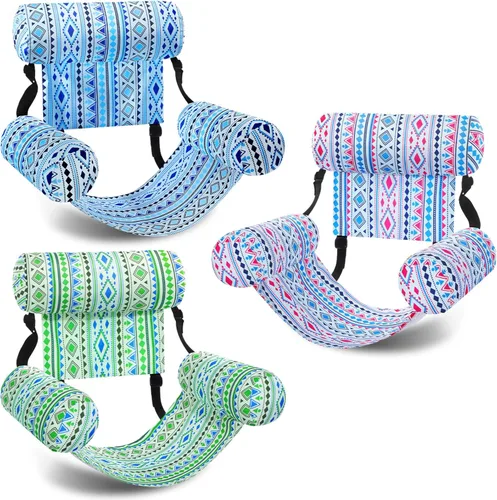 Miniatura 12 de Paquete de 3 flotadores inflables para piscina, sillas flotantes para adultos, hamaca ajustable, silla flotante de agua, natación, patrón de plantas