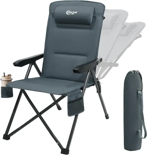 Miniatura 10 de Portal Silla reclinable de campamento con respaldo ajustable plegable para adultos, portátil, respaldo alto, de gran tamaño, 350 libras (negro)