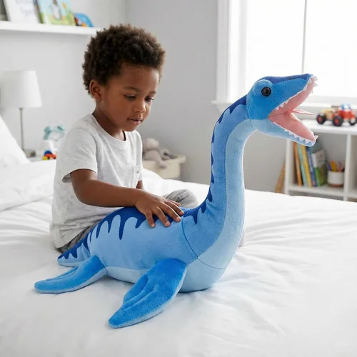Miniatura 4 de Juguete de peluche realista de Plesiosaurus, dinosaurio azul realista de 16 pulgadas, animal de peluche Utahraptor Tyrannosaurus, suave, regalos