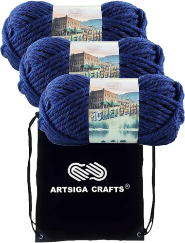 Miniatura 20 de Lion Brand Hometown New York White 135-100 (3 madejas - mismo lote de tinte) #6 S Bulky - Hila acrílica para crochet y tejer con bolsa para proyectos