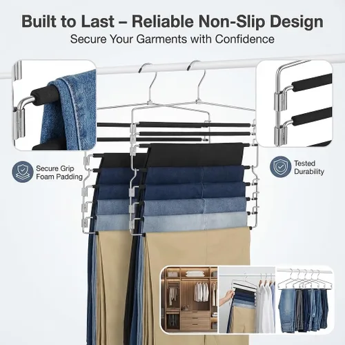 Miniatura 3 de USTECH Perchas de 8 niveles para pantalones (juego de 2) Percha de columpio de varios niveles con acolchado de espuma y brazo extraíble Perchas