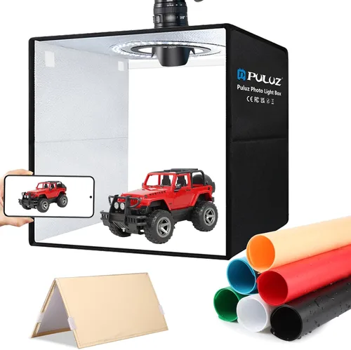 Miniatura 12 de PULUZ Mini caja de luz de estudio fotográfico de 10 x 10 pulgadas, kit de carpa de luz de fotografía plegable portátil con CRI >95 104 piezas de luz