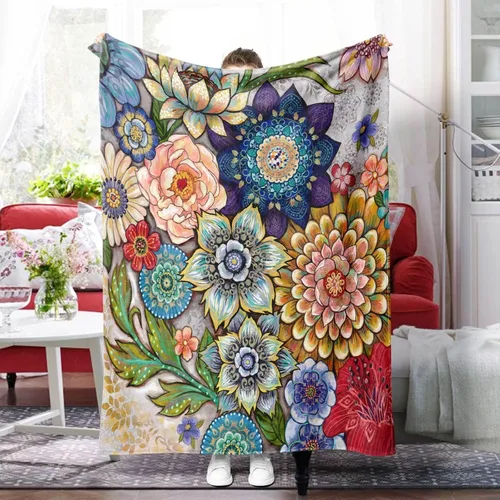 Neasow Manta de forro polar floral, colores vibrantes, flores bohemias, acogedoras mantas decorativas para sofá, cama, sillón, silla o dormitorio,