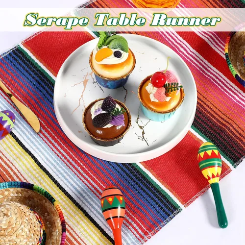 Miniatura 4 de Mixweer Camino de mesa de sarape mexicano de 24 piezas, colorido con flecos mexicanos de algodón, manta de serape a rayas para decoraciones