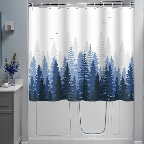 Miniatura 13 de Cortina de Ducha y Ventana, Cortina Verde y Gris de Bosque Pequeña y Corta Impermeable para Baño con Ganchos, 30x36 Pulgadas